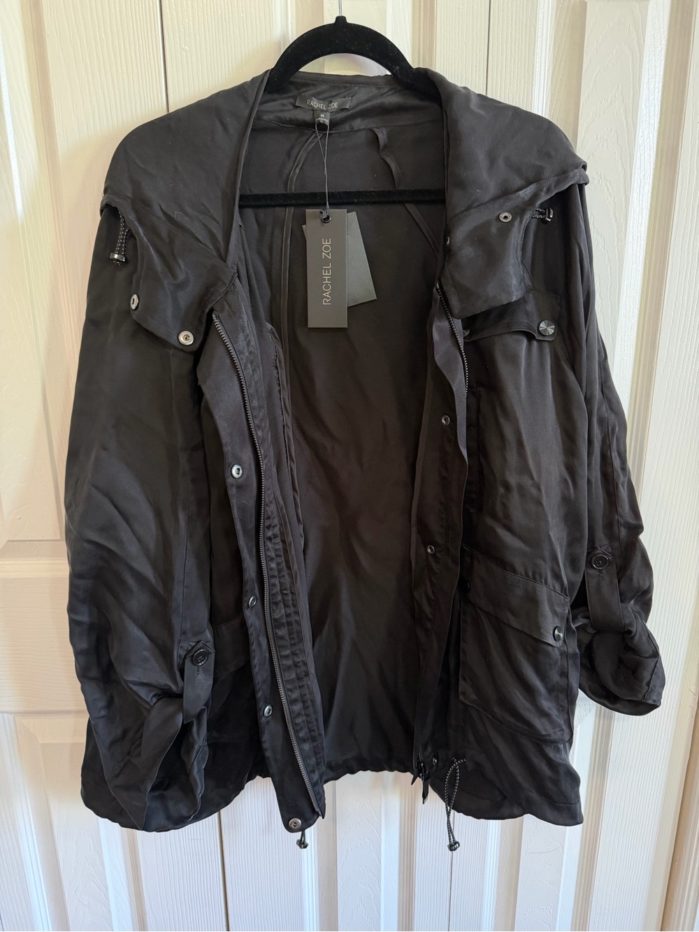 Rachel Zoe Hooded Utility Jacket Black NWT Size Medium